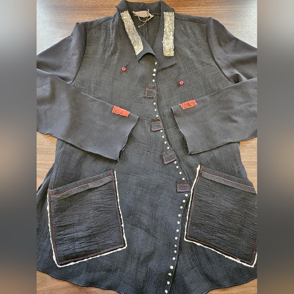 Deborah Cross Black Silk Designer Jacket Womens XS/S 🔥